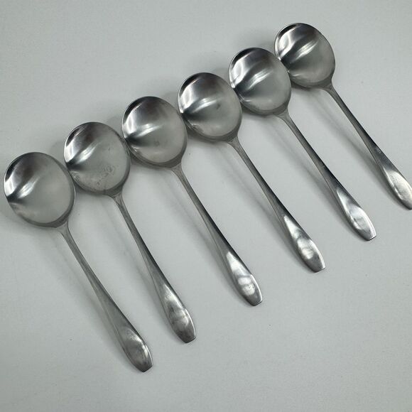 Cooper Bros. Stainless England QUEEN ANNE Set of 6 Place Oval Soup Spoons Gumbo - Picture 1 of 5